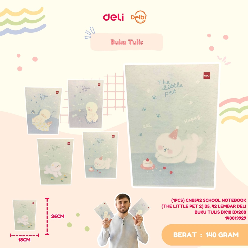 [140019929] (1PCS) CNB542 SCHOOL NOTEBOOK (THE LITTLE PET 2) B5, 42 LEMBAR DELI BUKU TULIS BX10 BX200