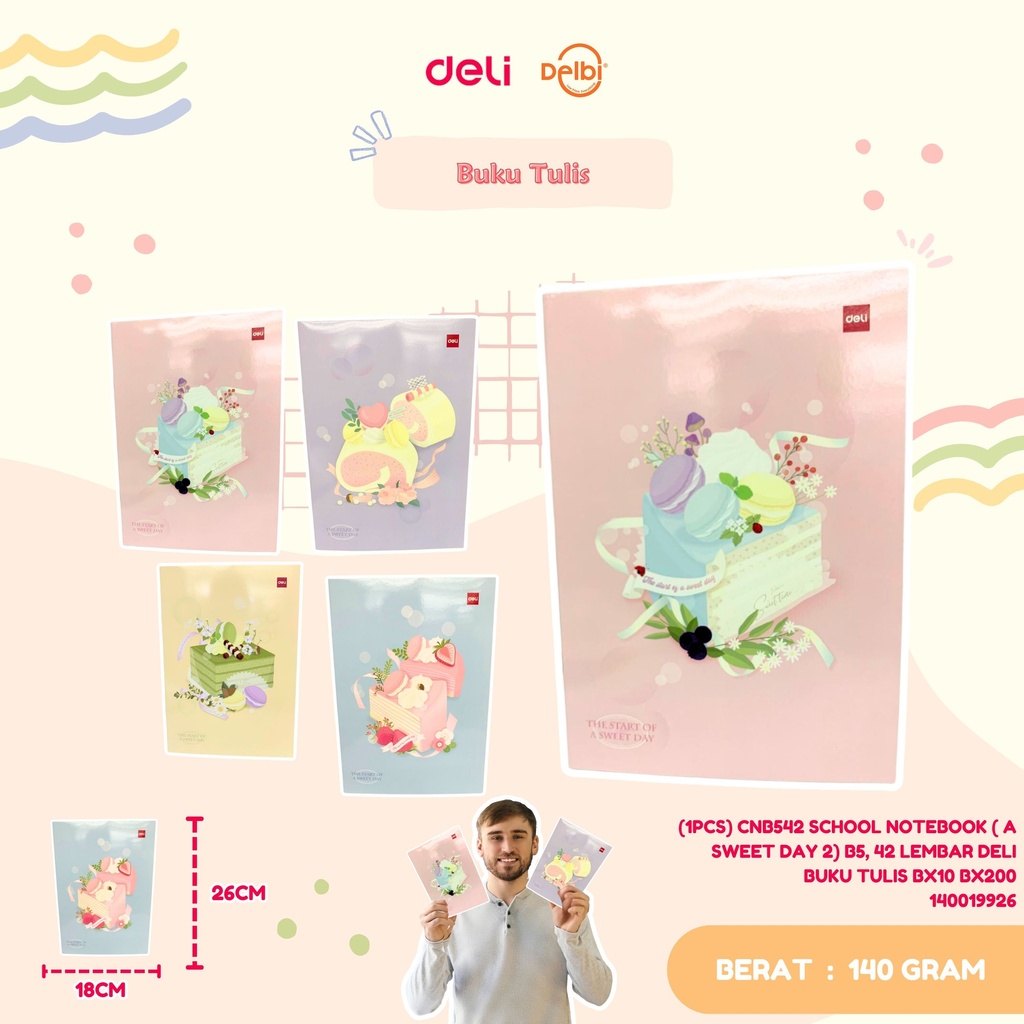 (1PCS) CNB542 SCHOOL NOTEBOOK ( A SWEET DAY 2) B5, 42 LEMBAR DELI BUKU TULIS BX10 BX200