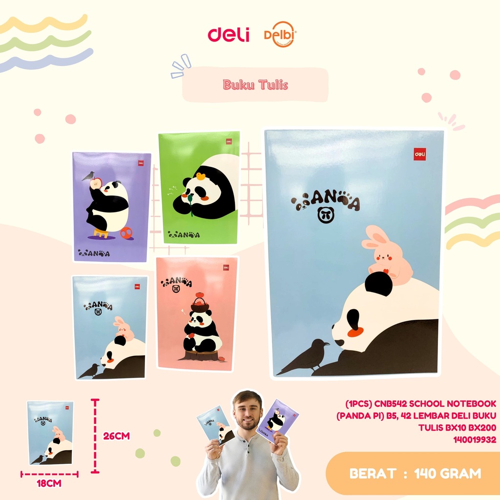(1PCS) CNB542 SCHOOL NOTEBOOK (PANDA PI) B5, 42 LEMBAR DELI BUKU TULIS BX10 BX200