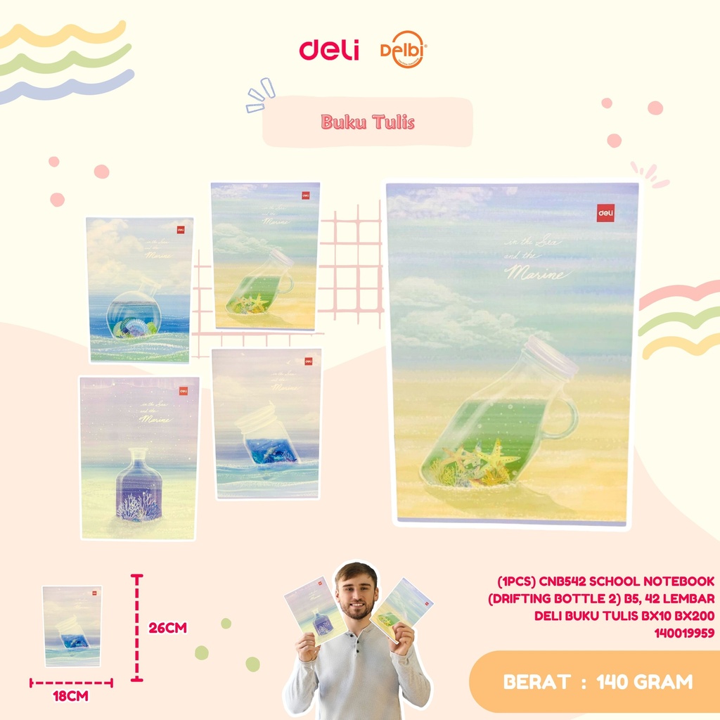 (1PCS) CNB542 SCHOOL NOTEBOOK (DRIFTING BOTTLE 2) B5, 42 LEMBAR DELI BUKU TULIS BX10 BX200