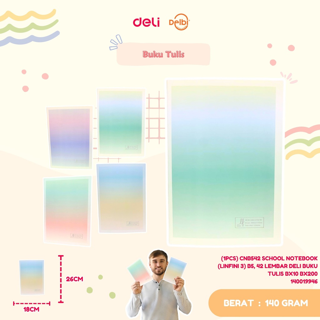 [140019946] (1PCS) CNB542 SCHOOL NOTEBOOK (LINFINI 3) B5, 42 LEMBAR DELI BUKU TULIS BX10 BX200