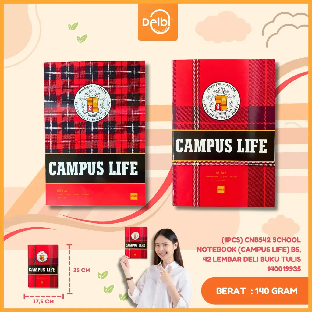 (1PCS) CNB542 SCHOOL NOTEBOOK (CAMPUS LIFE) B5, 42 LEMBAR DELI BUKU TULIS