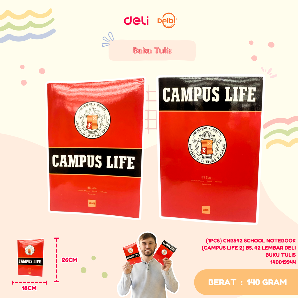 (1PCS) CNB542 SCHOOL NOTEBOOK (CAMPUS LIFE 2) B5, 42 LEMBAR DELI BUKU TULIS