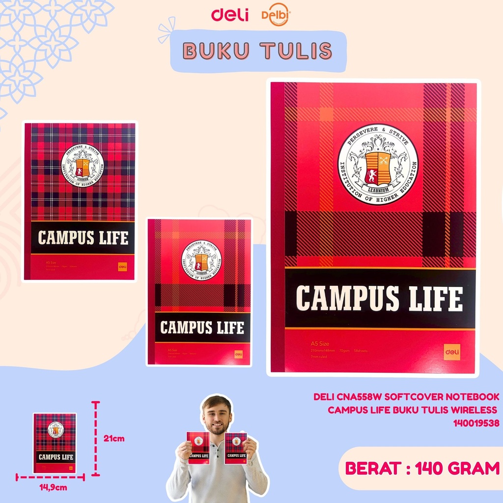 [140019538] DELI CNA558W SOFTCOVER NOTEBOOK CAMPUS LIFE BUKU TULIS WIRELESS