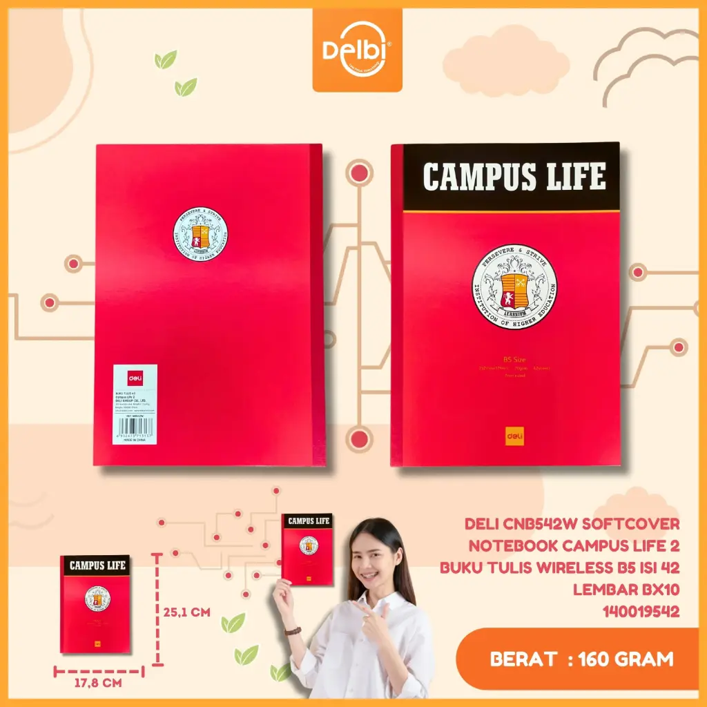 DELI CNB542W SOFTCOVER NOTEBOOK CAMPUS LIFE 2 BUKU TULIS WIRELESS B5 ISI 42 LEMBAR BX10
