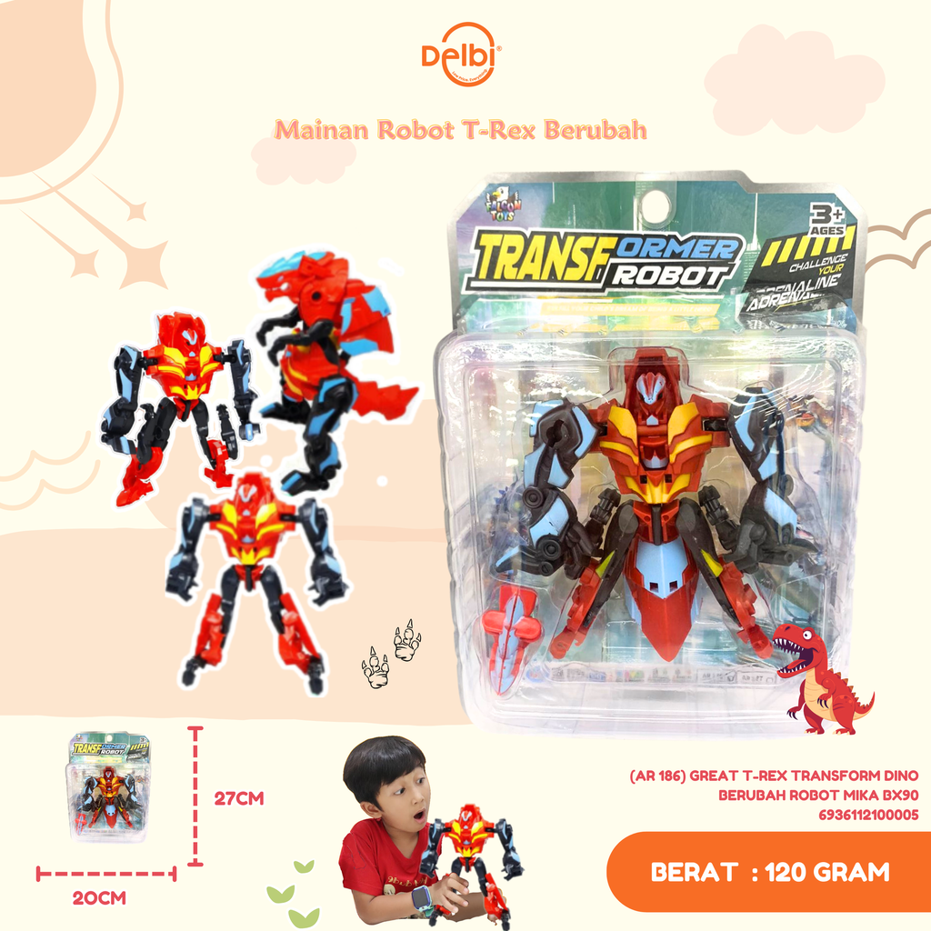 [AR 186] GREAT T-REX TRANSFORM DINO BERUBAH ROBOT MIKA BX90