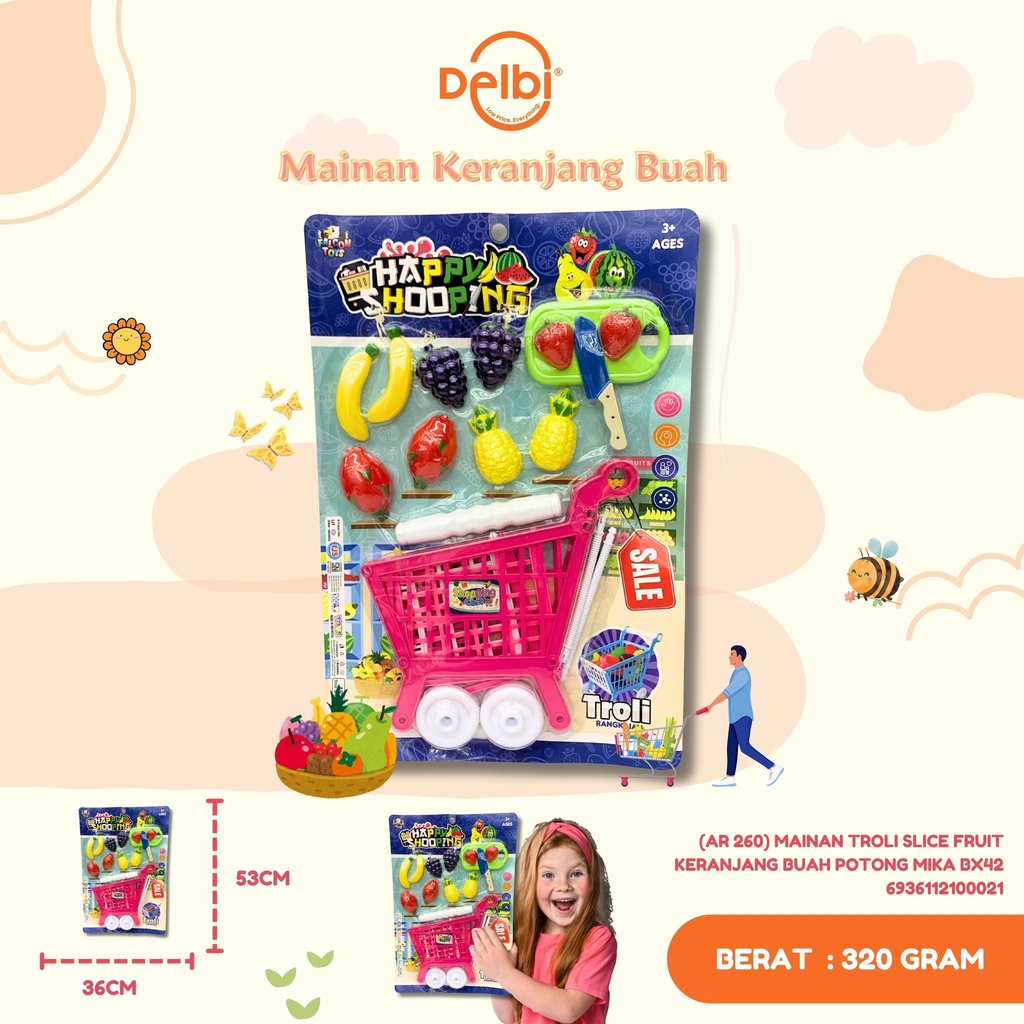 (AR 260) MAINAN TROLI SLICE FRUIT KERANJANG BUAH POTONG MIKA BX42