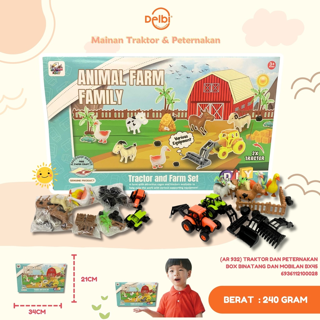 [6936112100028] (AR 932) TRAKTOR DAN PETERNAKAN BOX BINATANG DAN MOBILAN BX45
