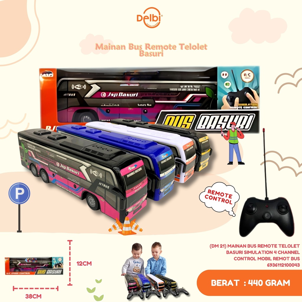 (DM 21) MAINAN BUS REMOTE TELOLET BASURI SIMULATION 4 CHANNEL CONTROL MOBIL REMOT BUS 