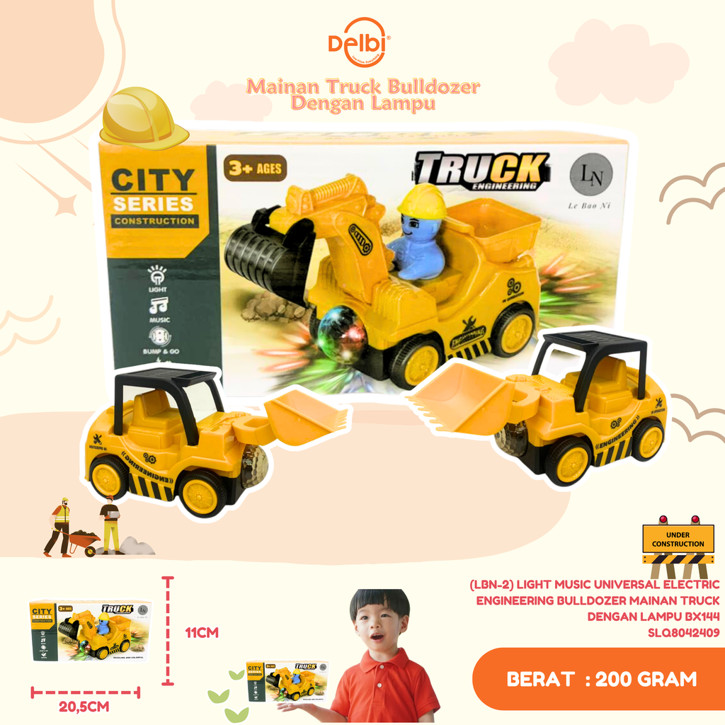 (LBN-2) LIGHT MUSIC UNIVERSAL ELECTRIC ENGINEERING BULLDOZER MAINAN TRUCK DENGAN LAMPU BX144