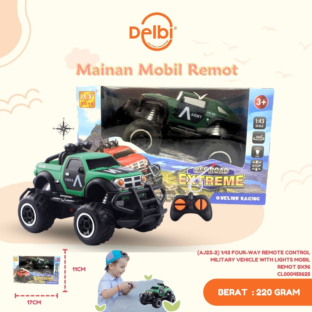 (AJ23-2) 1:43 FOUR-WAY REMOTE CONTROL MILITARY VEHICLE WITH LIGHTS MOBIL REMOT BX96