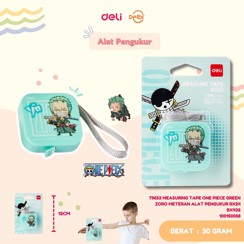 [100150058] DELI 79653 MEASURING TAPE ONE PIECE GREEN ZORO METERAN ALAT PENGUKUR BX24 BX432