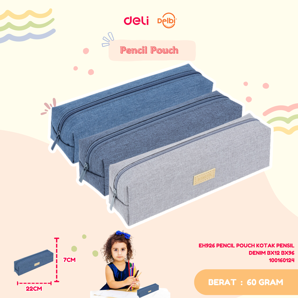 DELI EH926 PENCIL POUCH KOTAK PENSIL DENIM BX12 BX96