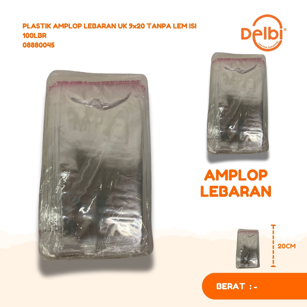 [08880045] PLASTIK AMPLOP LEBARAN UK 9x20 TANPA LEM ISI 100LBR 