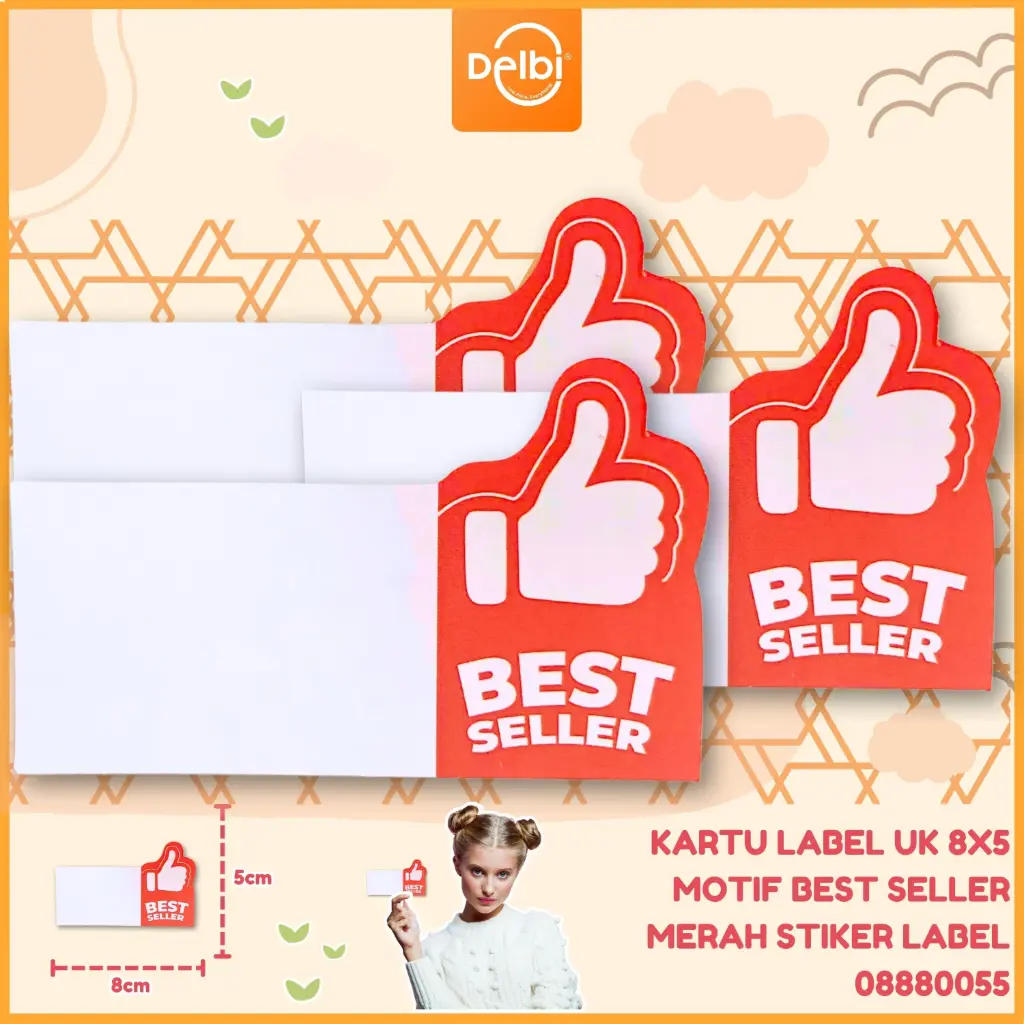 [08880055] KARTU LABEL UK 8X5 MOTIF BEST SELLER MERAH STIKER LABEL