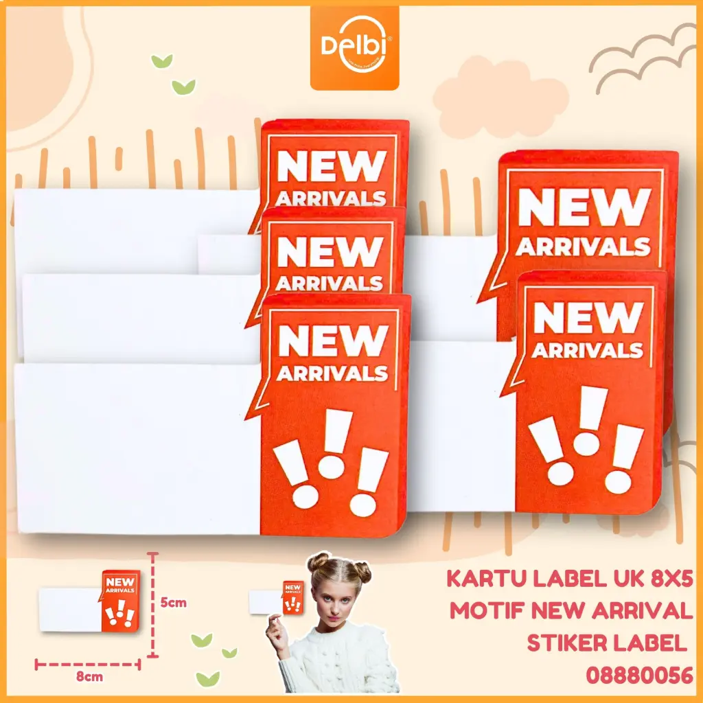 [08880056] KARTU LABEL UK 8X5 MOTIF NEW ARRIVAL STIKER LABEL 