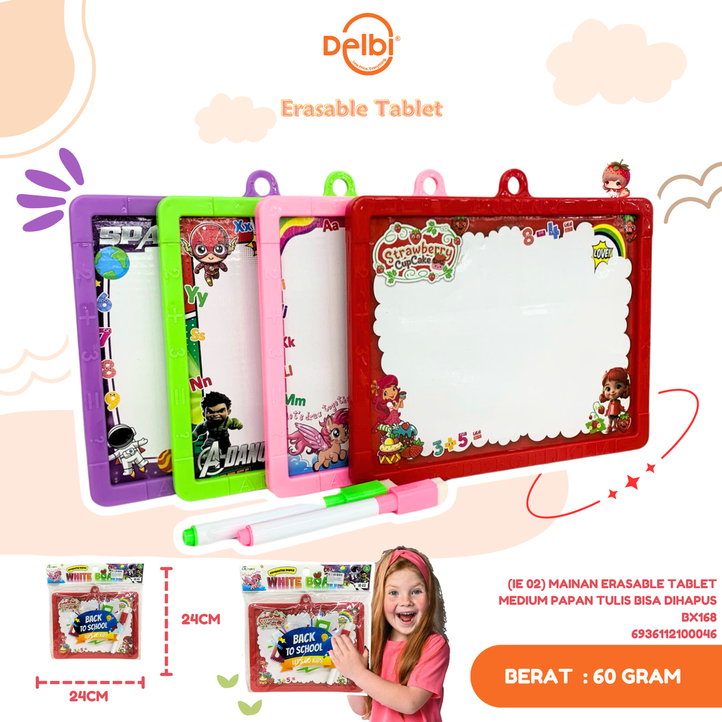 (IE 02) MAINAN ERASABLE TABLET MEDIUM PAPAN TULIS BISA DIHAPUS BX168