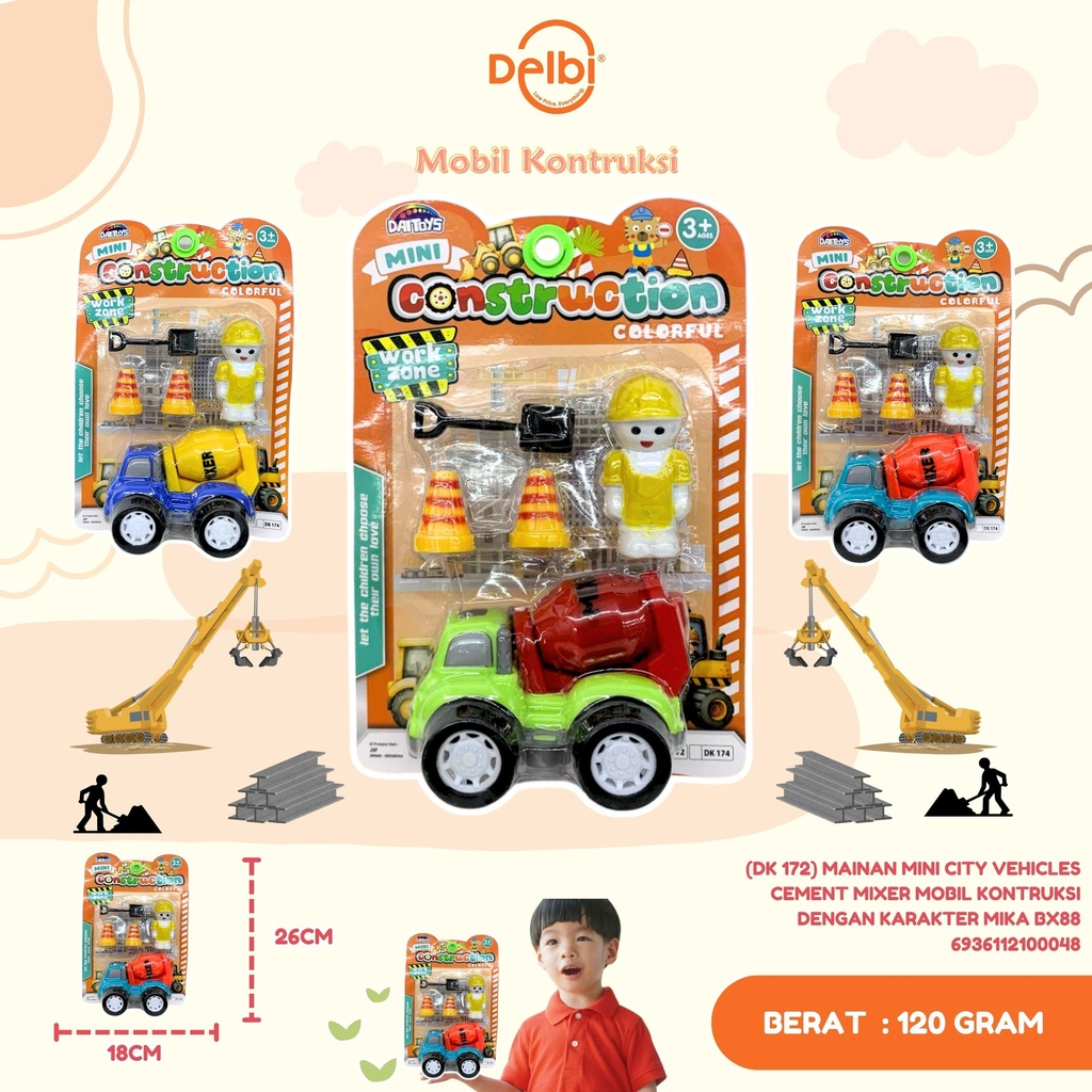 MAINAN MINI CITY VEHICLES CEMENT MIXER MOBIL KONTRUKSI DENGAN KARAKTER MIKA BX88