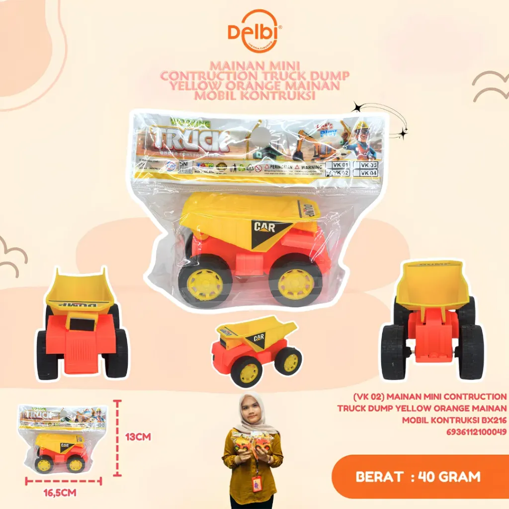 [VK 02] MAINAN MINI CONTRUCTION TRUCK DUMP YELLOW ORANGE MAINAN MOBIL KONTRUKSI  PLASTIK OPP BX216