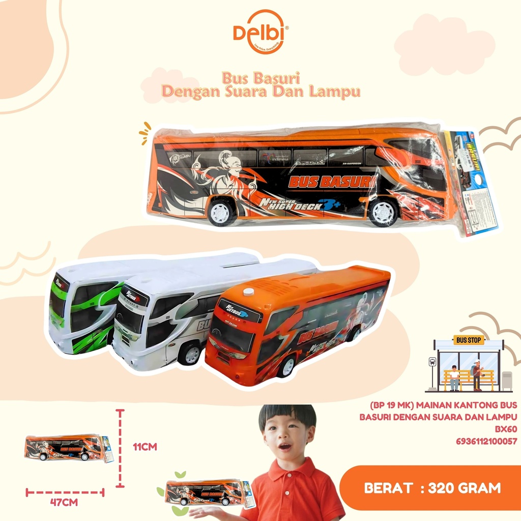 [BP 19 MK] MAINAN KANTONG BUS BASURI DENGAN SUARA DAN LAMPU BX60