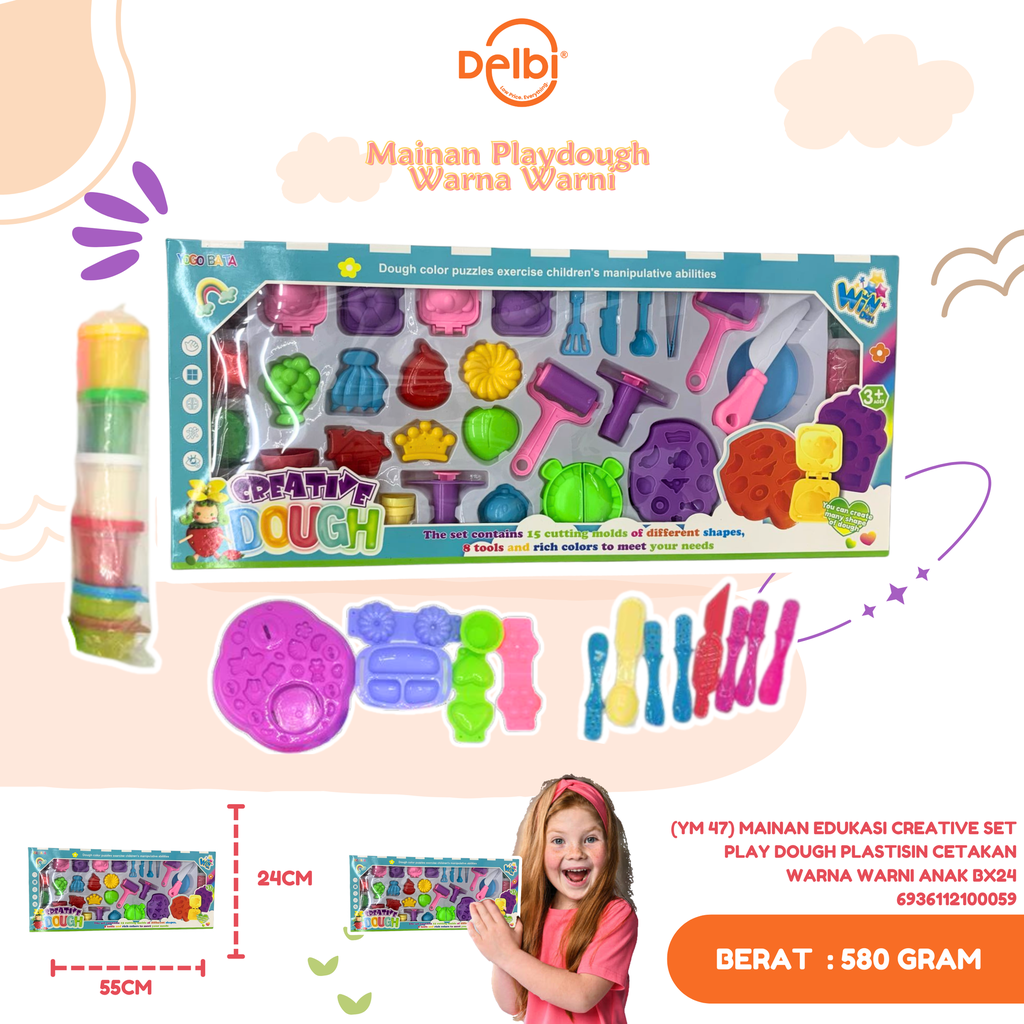 MAINAN EDUKASI CREATIVE SET PLAY DOUGH PLASTISIN CETAKAN WARNA WARNI ANAK BX24