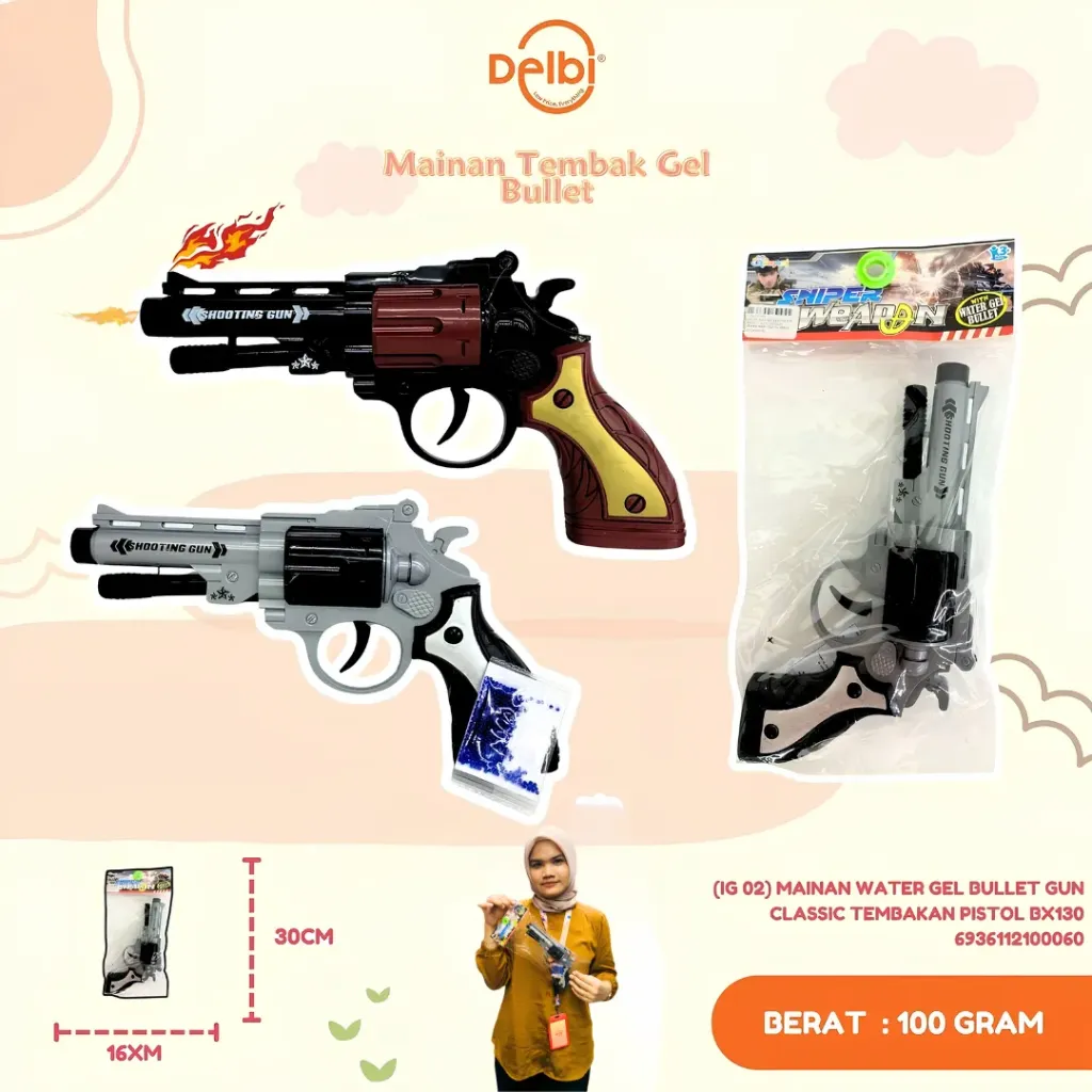 [IG 02] MAINAN WATER GEL BULLET GUN CLASSIC TEMBAKAN PISTOL BX130