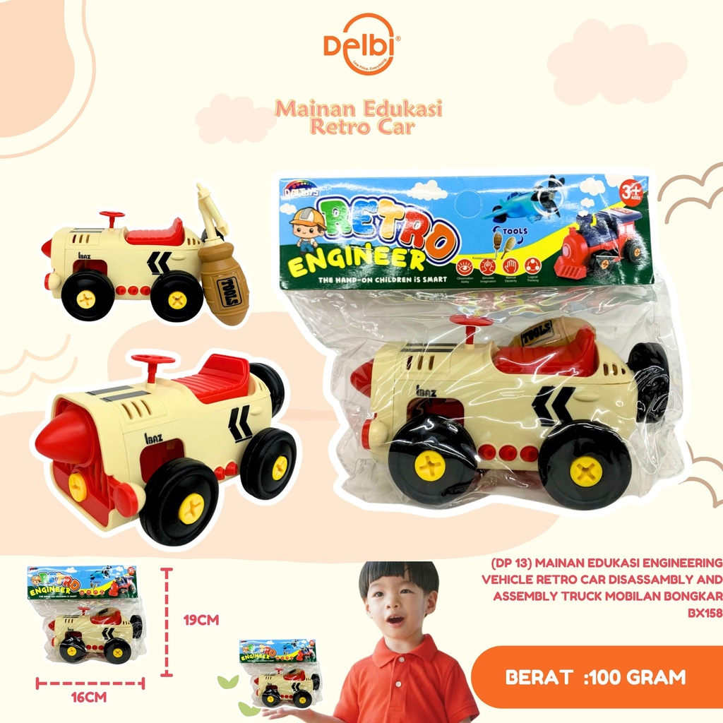 MAINAN EDUKASI ENGINEERING VEHICLE RETRO CAR DISASSAMBLY AND ASSEMBLY TRUCK MOBILAN BONGKAR BX158