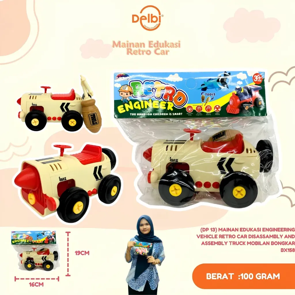 [DP 13] MAINAN EDUKASI ENGINEERING VEHICLE RETRO CAR DISASSAMBLY AND ASSEMBLY TRUCK MOBILAN BONGKAR PLASTIK PP BX158