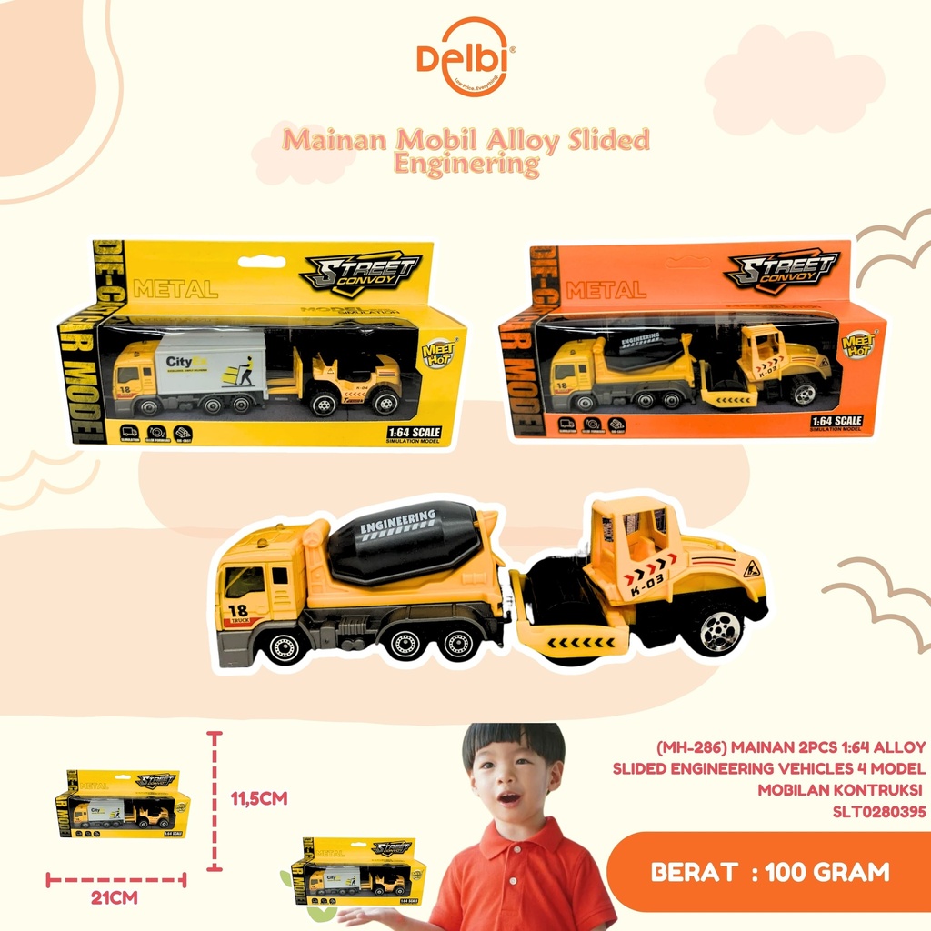 (MH-286) MAINAN 2PCS 1:64 ALLOY SLIDED ENGINEERING VEHICLES 4 MODEL MOBILAN KONTRUKSI 