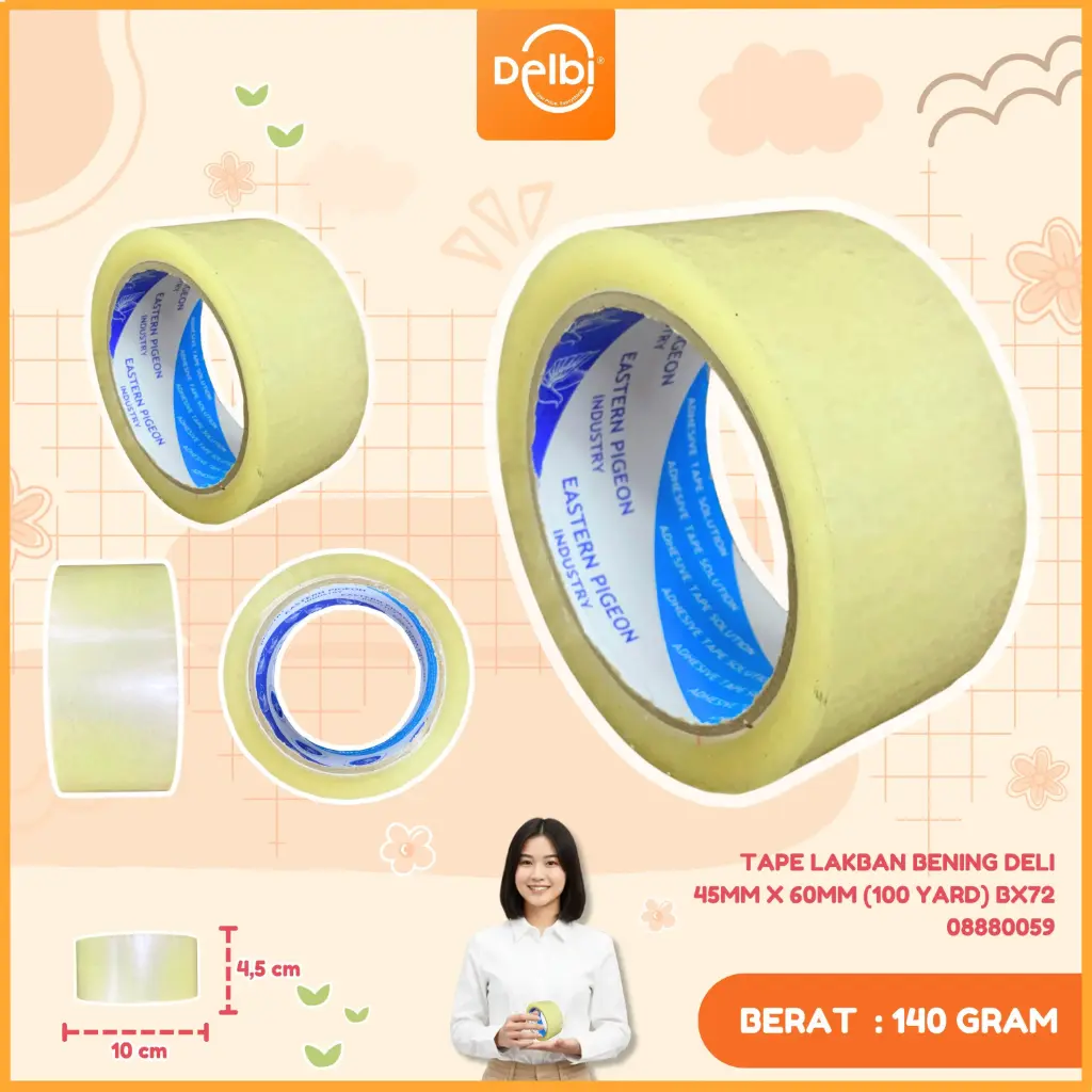 [08880059] TAPE LAKBAN BENING DELI 45mm X 60mm (100 YARD) BX72