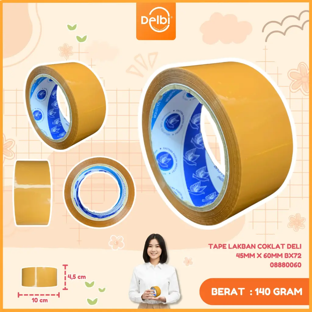 [08880060] TAPE LAKBAN COKLAT DELI 45mm X 60mm BX72