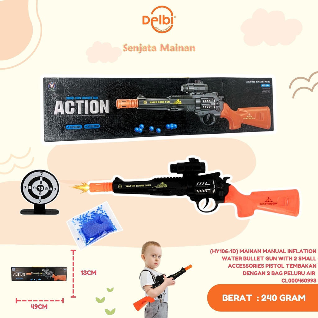 (HY106-1D) MAINAN MANUAL INFLATION WATER BULLET GUN WITH 2 SMALL ACCESSORIES PISTOL TEMBAKAN  DENGAN 2 BAG PELURU AIR 