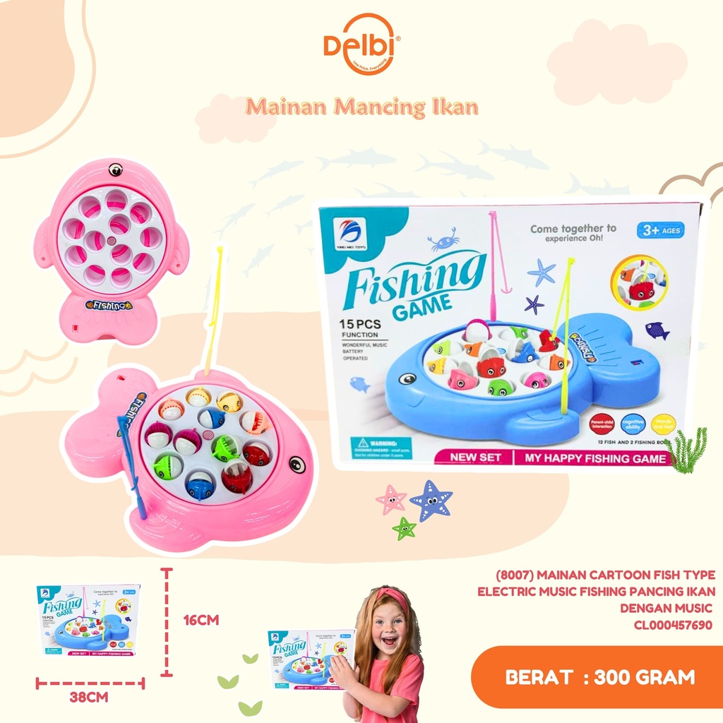 (8007) MAINAN CARTOON FISH TYPE ELECTRIC MUSIC FISHING PANCING IKAN DENGAN MUSIC  
