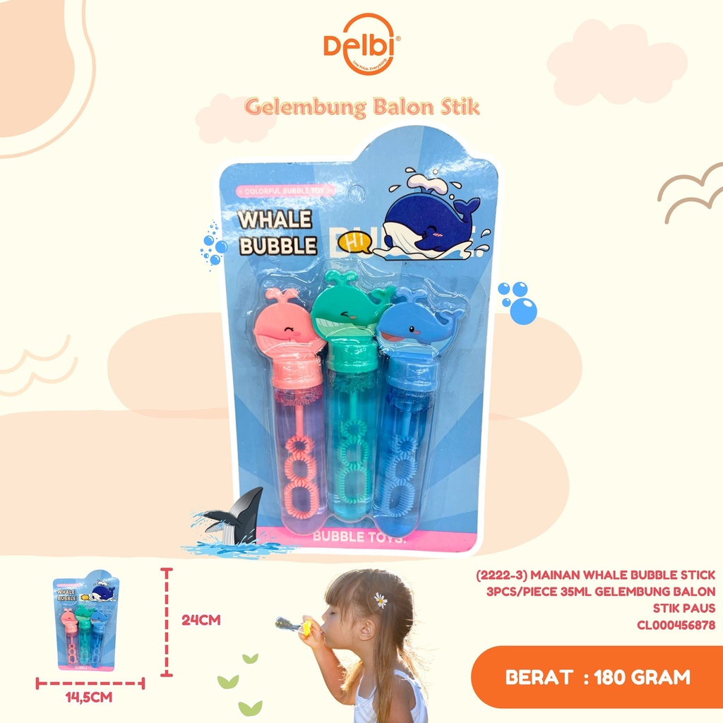 [CL000456878] (2222-3) MAINAN WHALE BUBBLE STICK 3PCS/PIECE 35ML GELEMBUNG BALON STIK PAUS