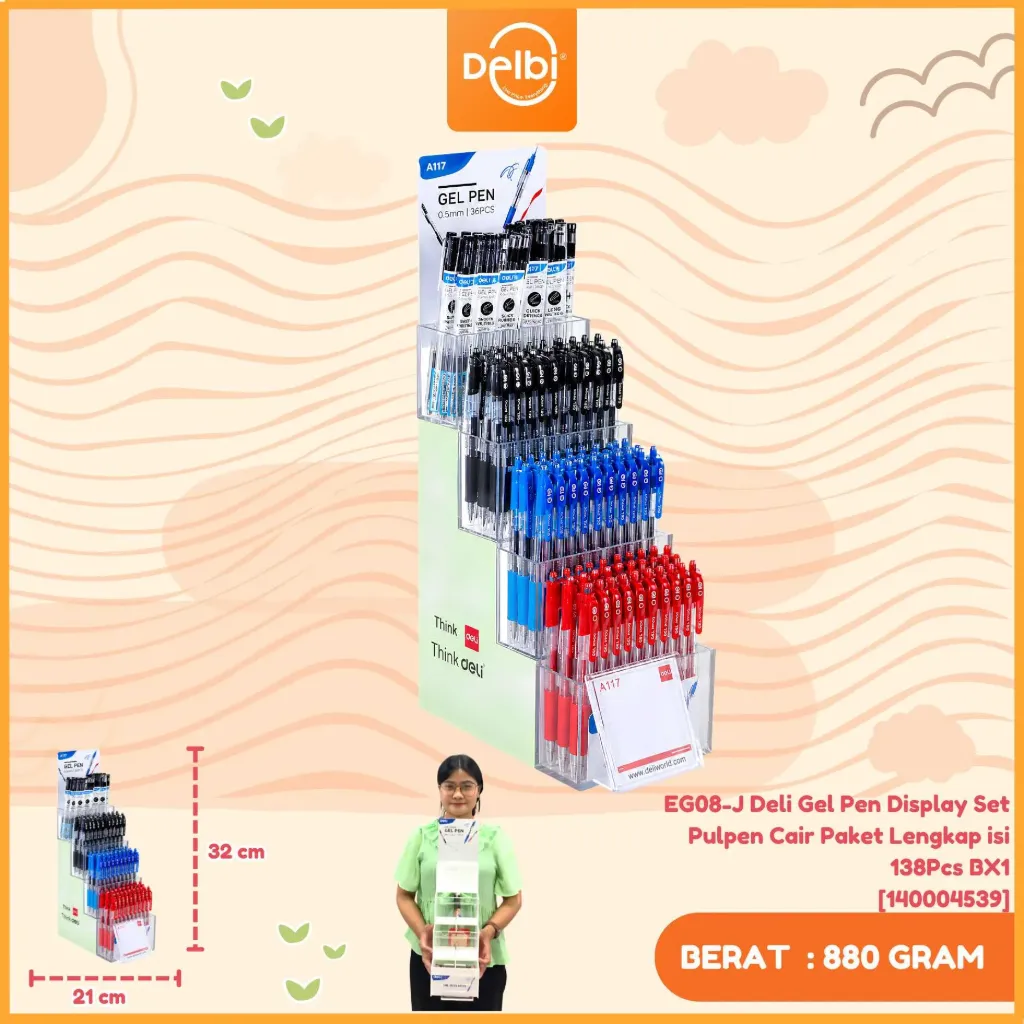 [140004539] EG08-J Deli Gel Pen Display Set Pulpen Cair Paket Lengkap isi 138Pcs BX1