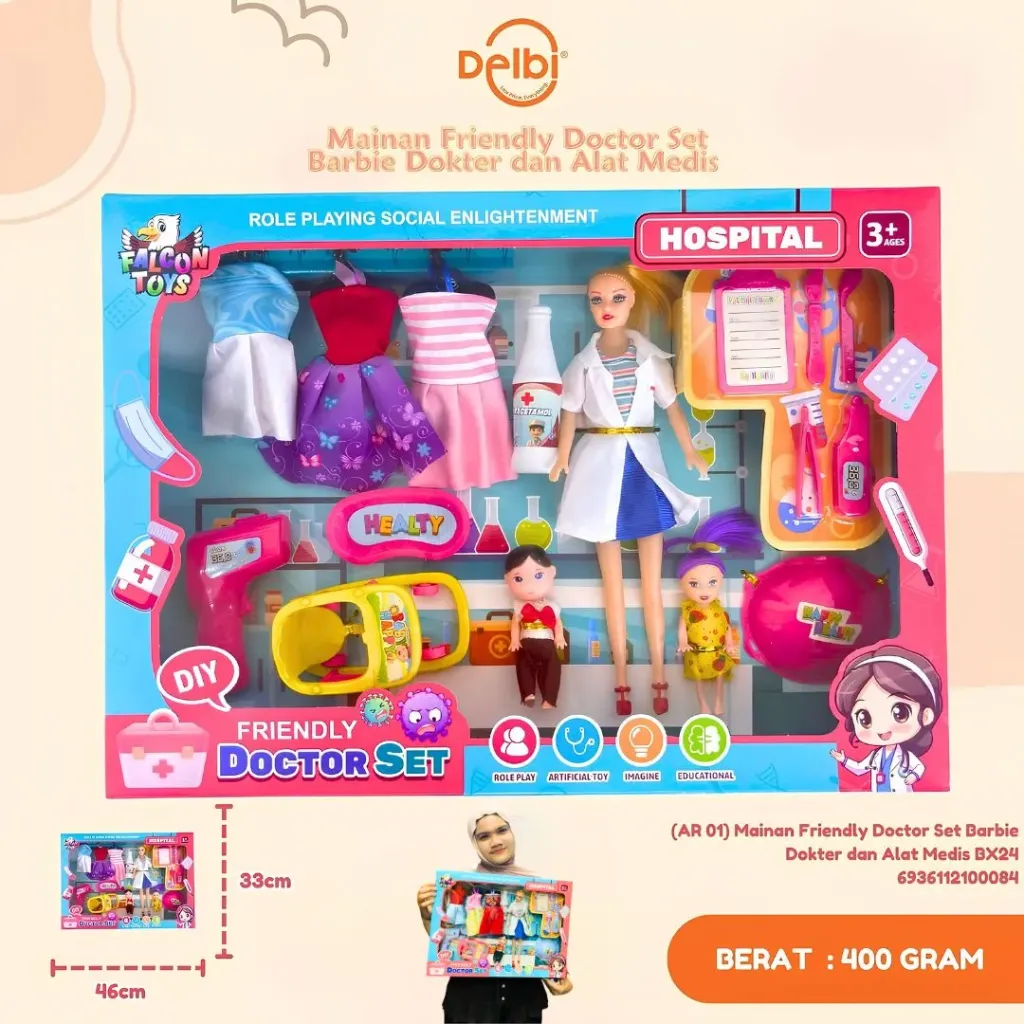 [AR 01] Mainan Friendly Doctor Set Barbie Dokter dan Alat Medis BX24