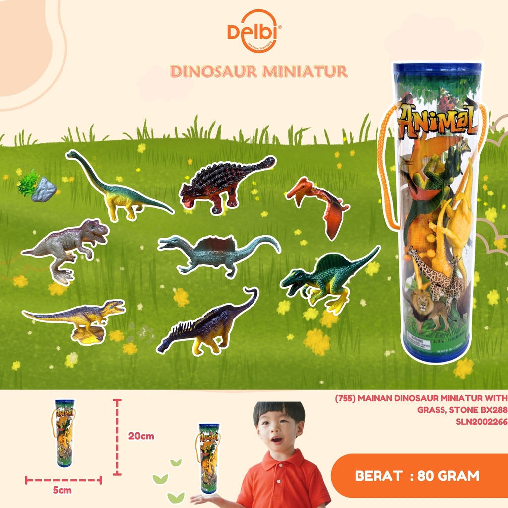 (755) MAINAN DINOSAUR MINIATUR WITH GRASS, STONE BX288