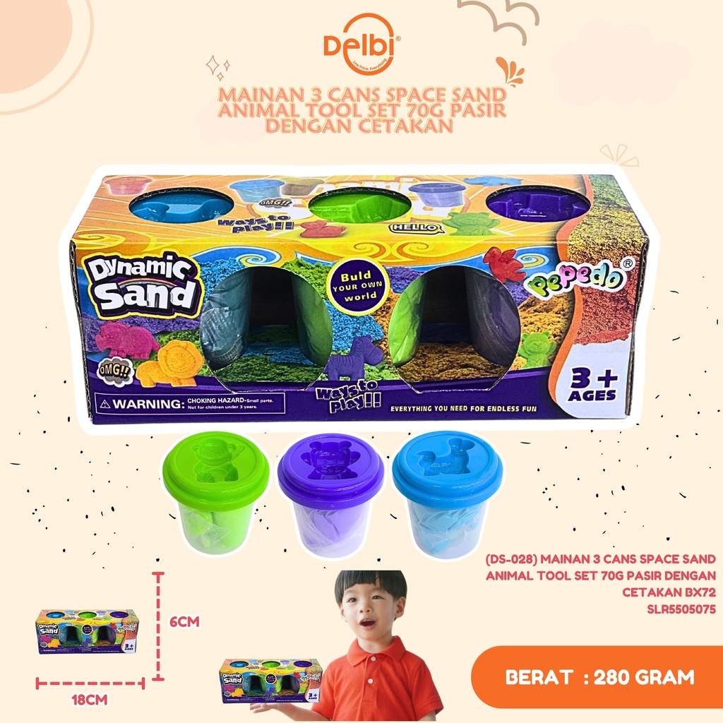 (DS-028) MAINAN 3 CANS SPACE SAND ANIMAL TOOL SET 70G PASIR DENGAN CETAKAN BX72