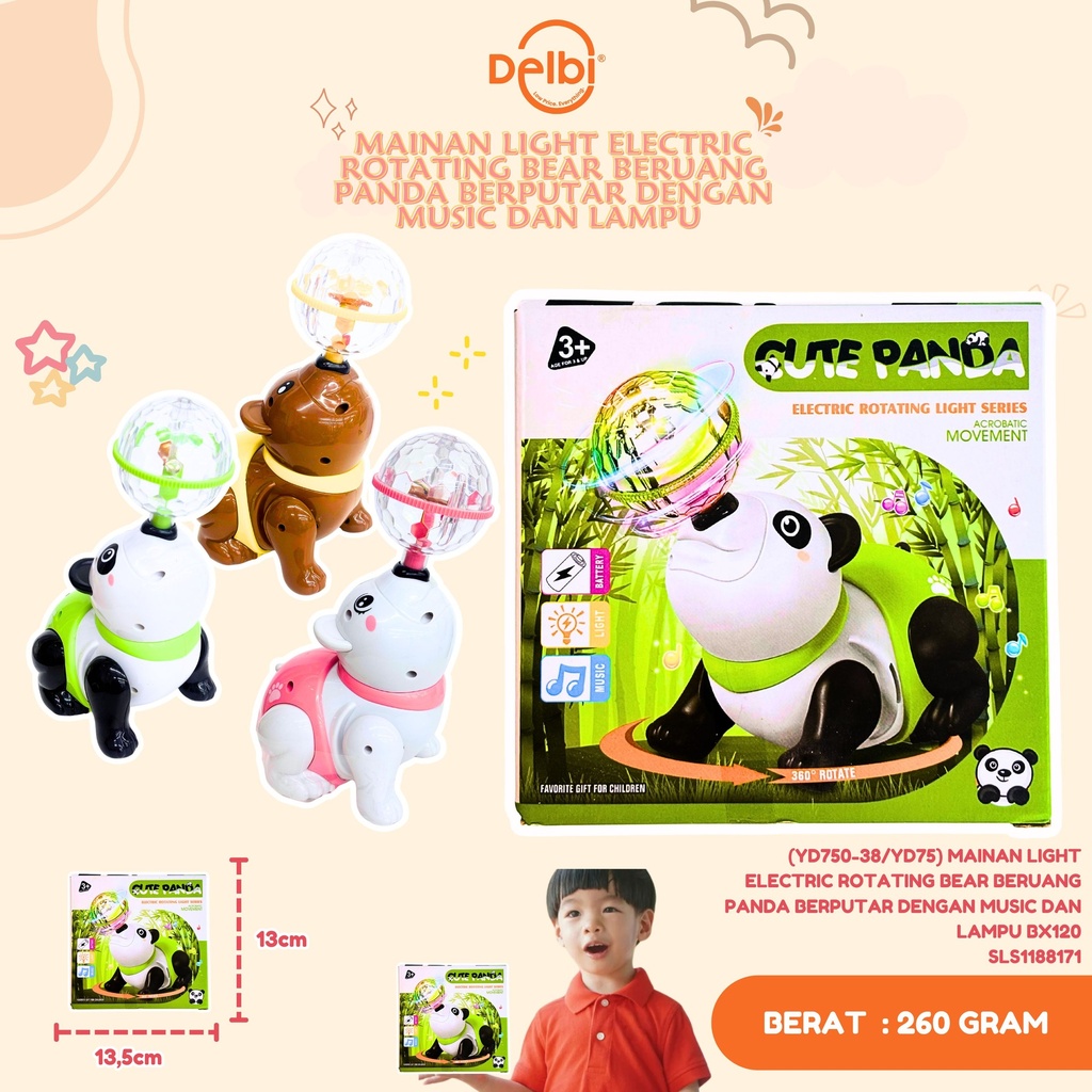 (YD750-38/YD75) MAINAN LIGHT ELECTRIC ROTATING BEAR BERUANG PANDA BERPUTAR DENGAN MUSIC DAN LAMPU BX120