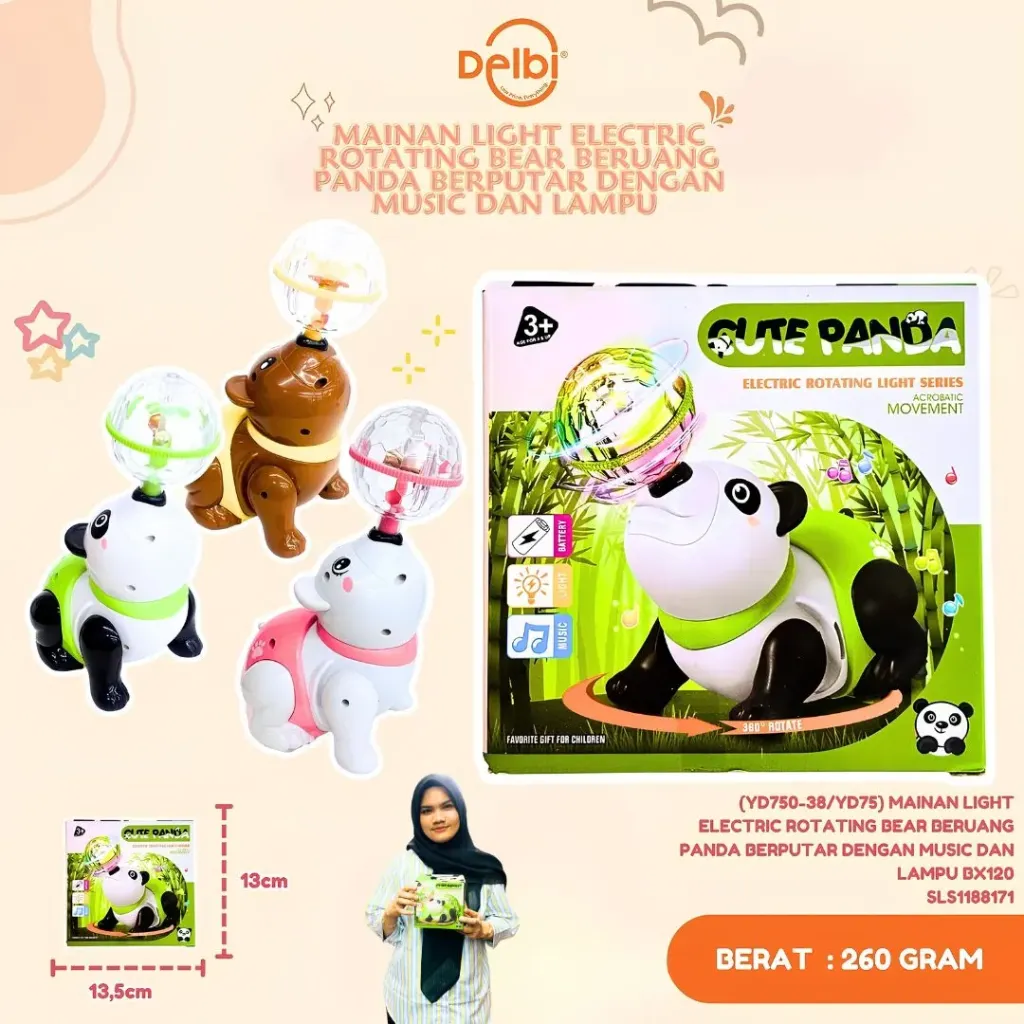 [SLS1188171] (YD750-38/YD75) MAINAN LIGHT ELECTRIC ROTATING BEAR BERUANG PANDA BERPUTAR DENGAN MUSIC DAN LAMPU BX120