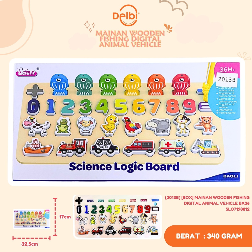 (2013B) [BOX] MAINAN WOODEN FISHING DIGITAL ANIMAL VEHICLE BX36