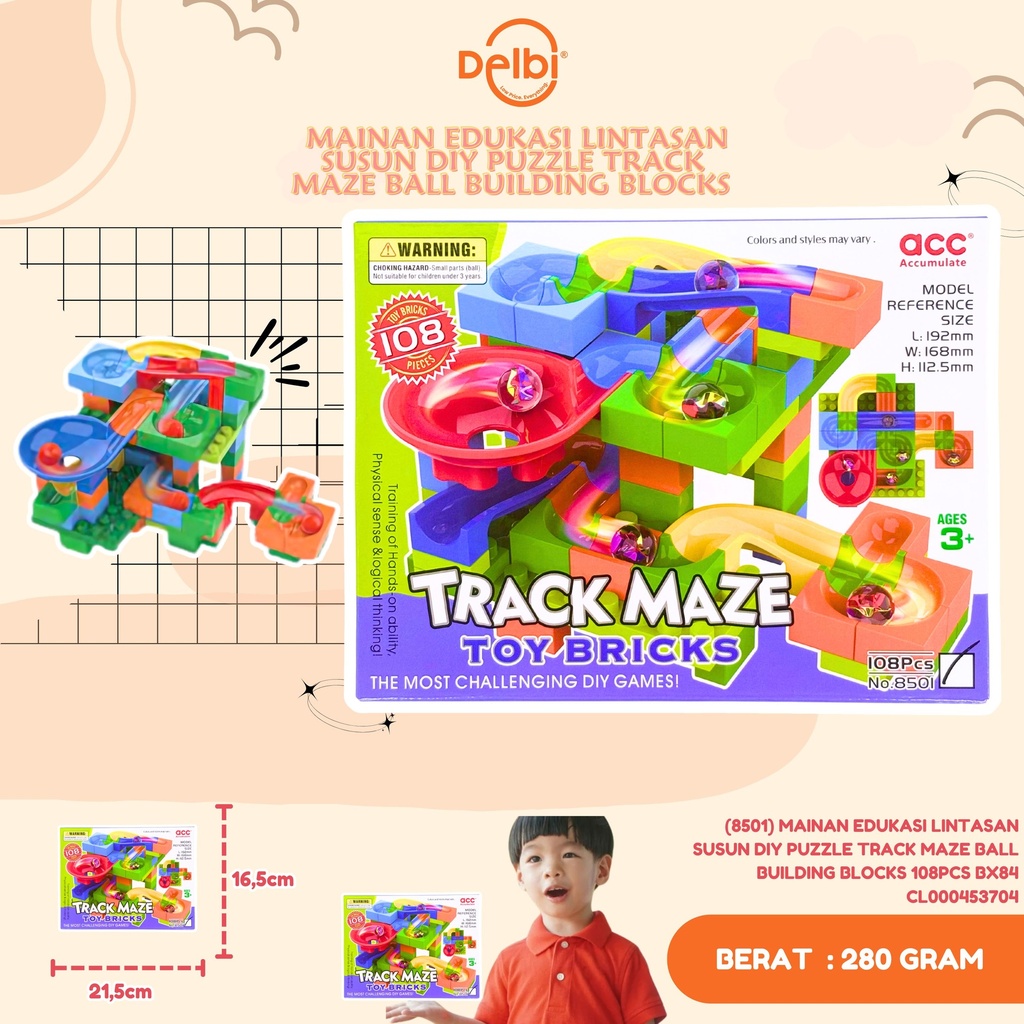(8501) MAINAN EDUKASI LINTASAN SUSUN DIY PUZZLE TRACK MAZE BALL BUILDING BLOCKS 108PCS BX84