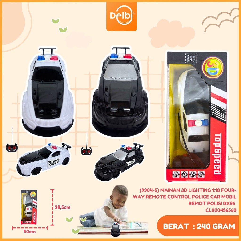 (9904-5) MAINAN 3D LIGHTING 1:18 FOUR-WAY REMOTE CONTROL POLICE CAR MOBIL REMOT POLISI BX96 