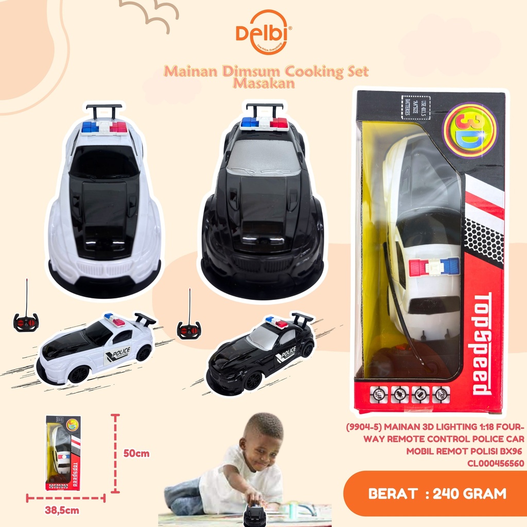 (9904-5) MAINAN 3D LIGHTING 1:18 FOUR-WAY REMOTE CONTROL POLICE CAR MOBIL REMOT POLISI BX96 