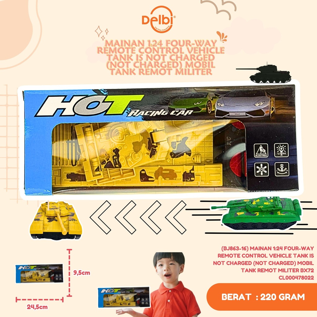 (BJ863-16) MAINAN 1:24 FOUR-WAY REMOTE CONTROL VEHICLE TANK IS NOT CHARGED (NOT CHARGED) MOBIL TANK REMOT MILITER BX72