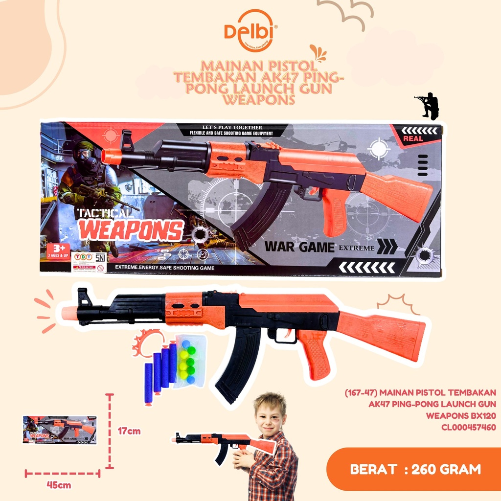 (167-47) MAINAN PISTOL TEMBAKAN AK47 PING-PONG LAUNCH GUN WEAPONS BX120