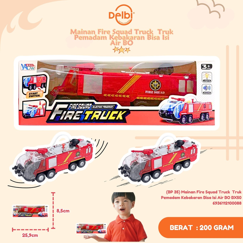 [6936112100088] (BP 35) Mainan Fire Squad Truck  Truk Pemadam Kebakaran Bisa Isi Air BO BX50