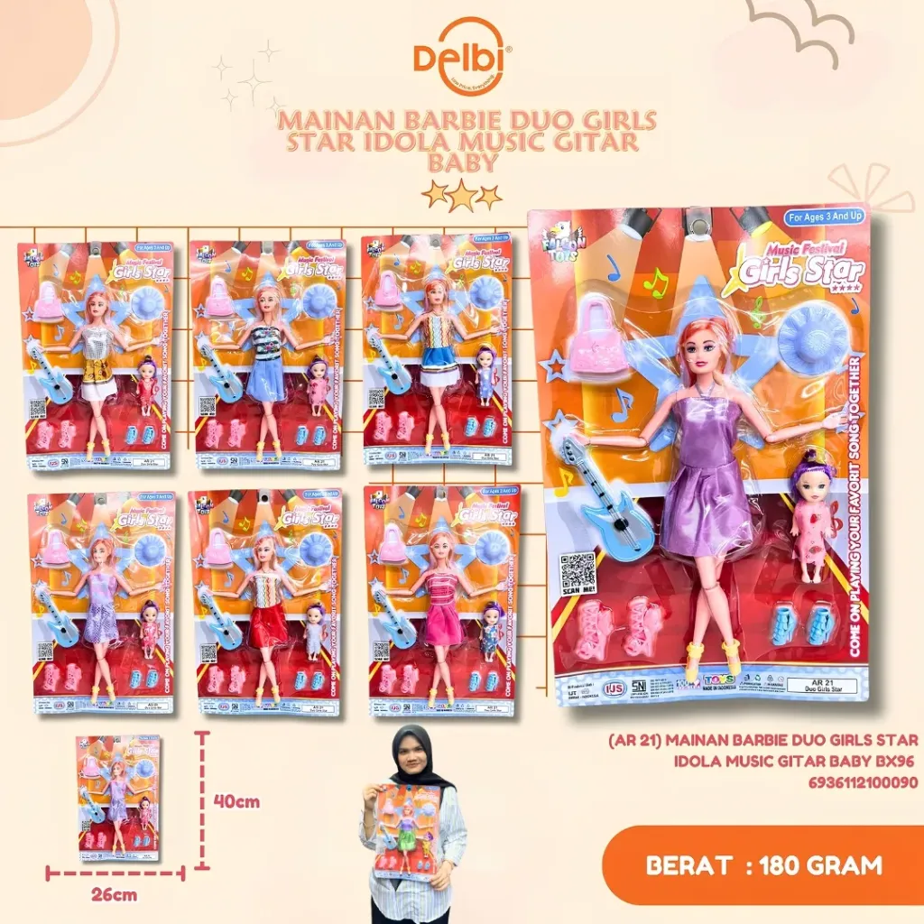 MAINAN BARBIE DUO GIRLS STAR IDOLA MUSIC GITAR BABY BX96