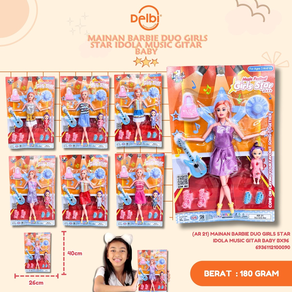 MAINAN BARBIE DUO GIRLS STAR IDOLA MUSIC GITAR BABY BX96