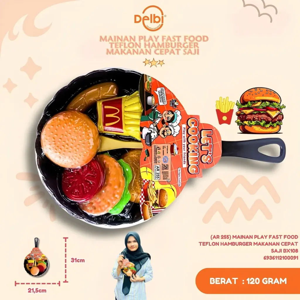 MAINAN PLAY FAST FOOD TEFLON HAMBURGER MAKANAN CEPAT SAJI BX108